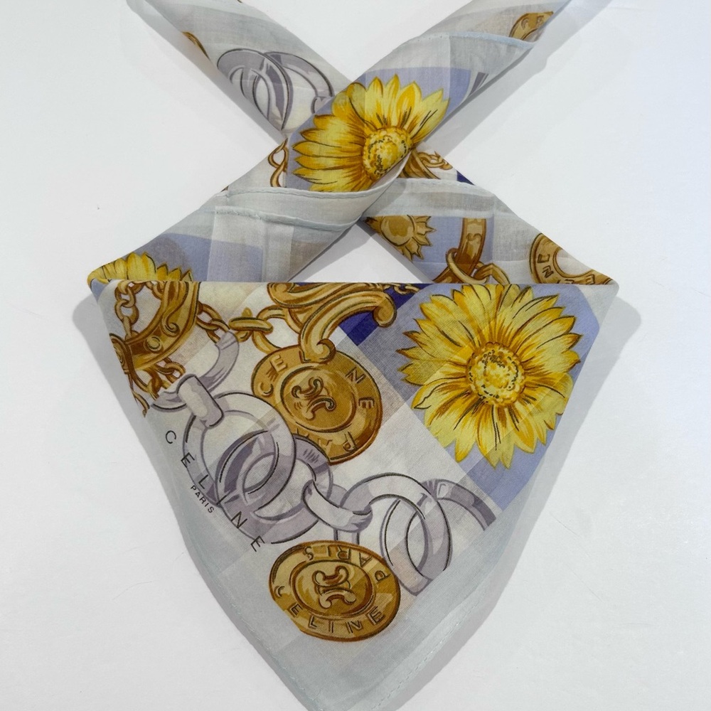 WOMEN HANDKERCHIEF CELINE Gold Chain Floral Scarf COTTON POCKET SQUARE 18”